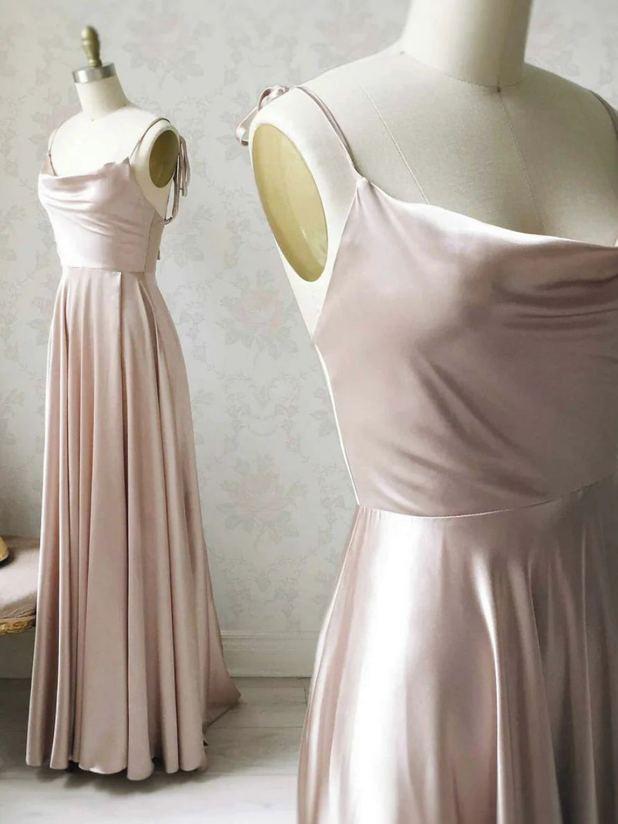 Simple satin long prom dress