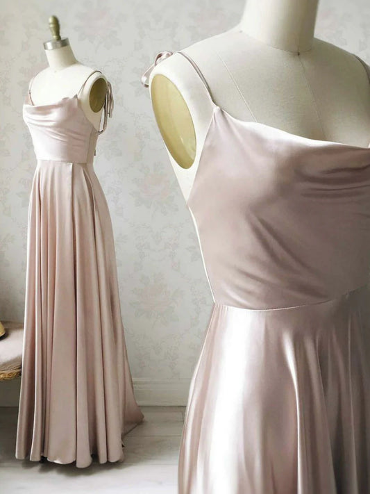 Simple satin long prom dress