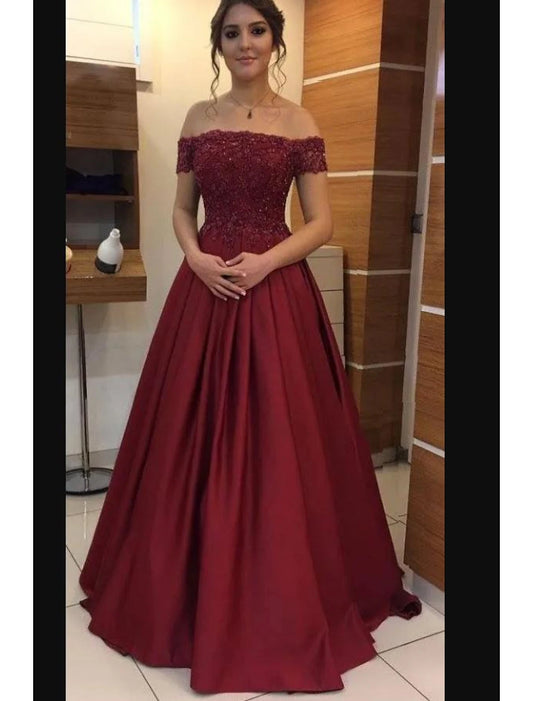 A-Line Wedding Guest Dresses Minimalist Dress Evening Party Floor Length Short Sleeve Strapless Jersey with Beading Appliques