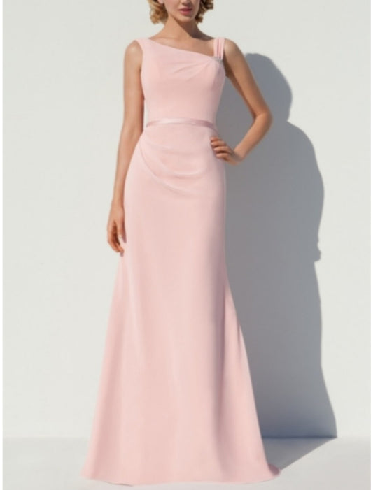 A-Line Bridesmaid Dress Scoop Neck Sleeveless Elegant Floor Length Chiffon with Split Front / Crystal Brooch / Ruching