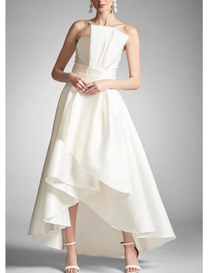 A-Line Prom Dresses Elegant Dress Formal Prom Asymmetrical Sleeveless Strapless Taffeta with Ruched