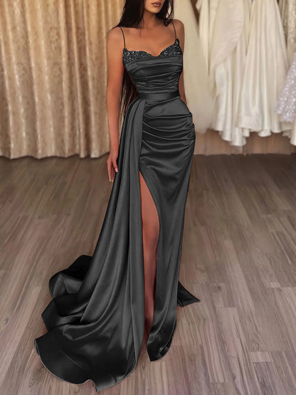 mermaid satin long prom dress