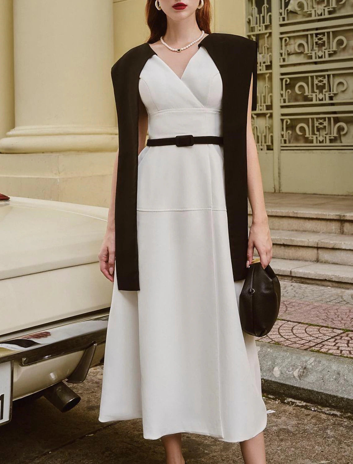 A-Line Cocktail Dresses Elegant Dress Wedding Guest Tea Length Sleeveless V Neck Belt / Sash Stretch Fabric with Shawl