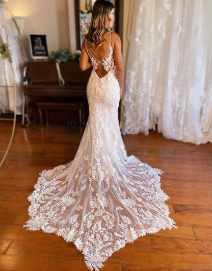 Mermaid Spaghetti Straps Back Wedding Dress