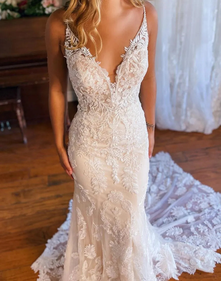 Mermaid Spaghetti Straps Back Wedding Dress