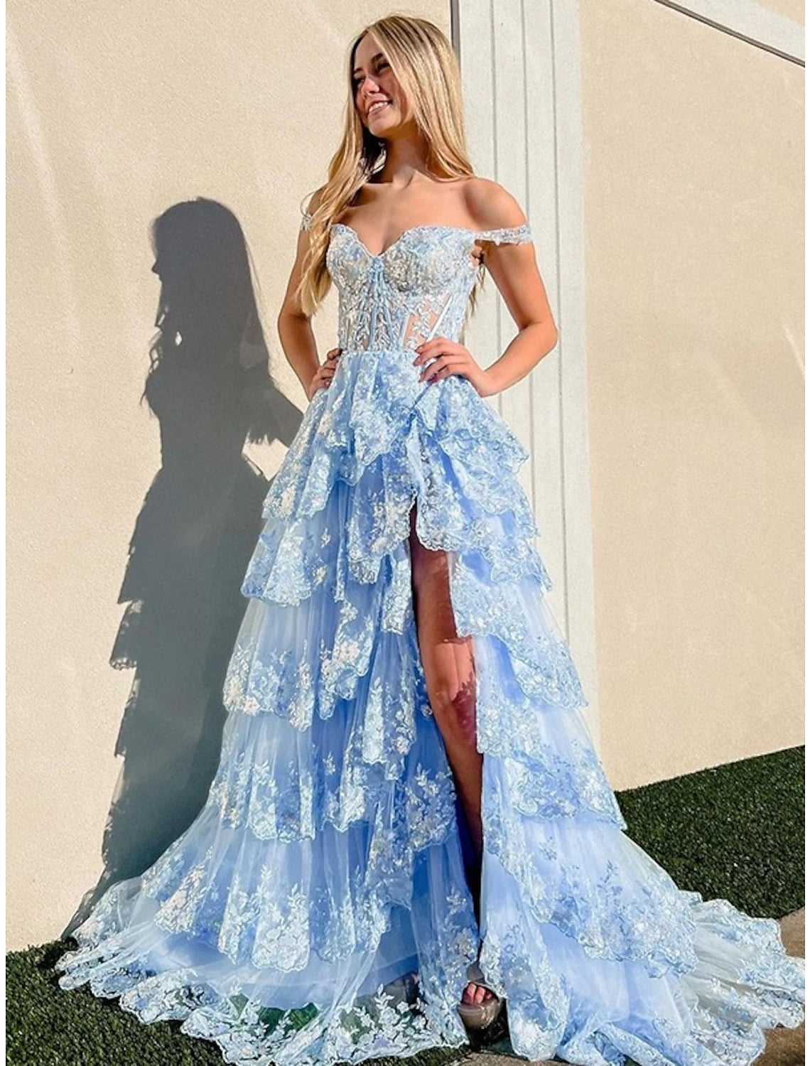 Mermaid / Trumpet Prom Dresses Corsets Dress Evening Party Quinceanera Court Train Sleeveless Off Shoulder Tulle with Sequin Slit