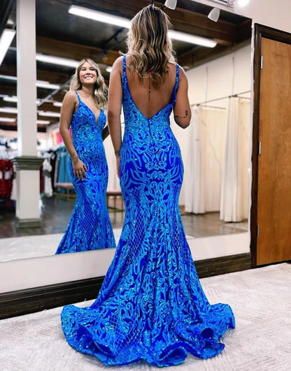 Mermaid V Neck Halter Prom Dresses Ball Gown