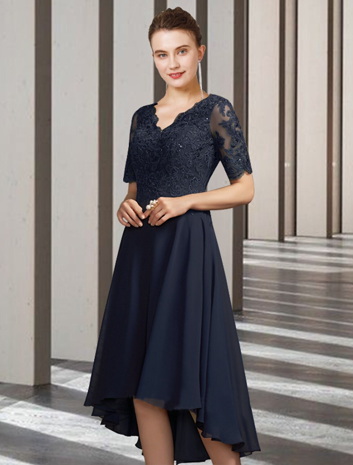 A-Line Mother of the Bride Dress Elegant High Low V Neck Asymmetrical ...
