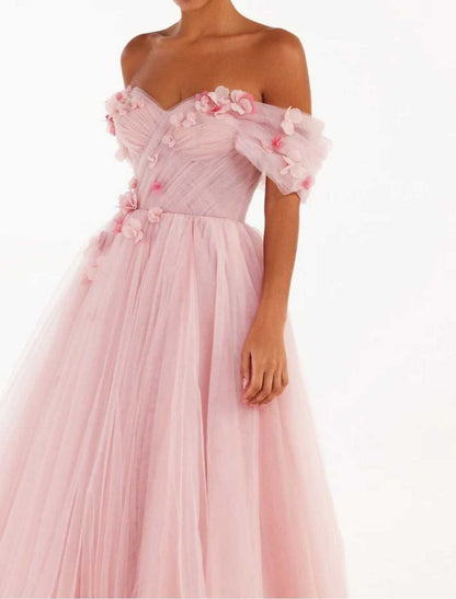 Ball Gown Sheath / Column Homecoming Dresses Floral Dress Quinceanera Prom Floor Length Sleeveless Off Shoulder Tulle with Appliques