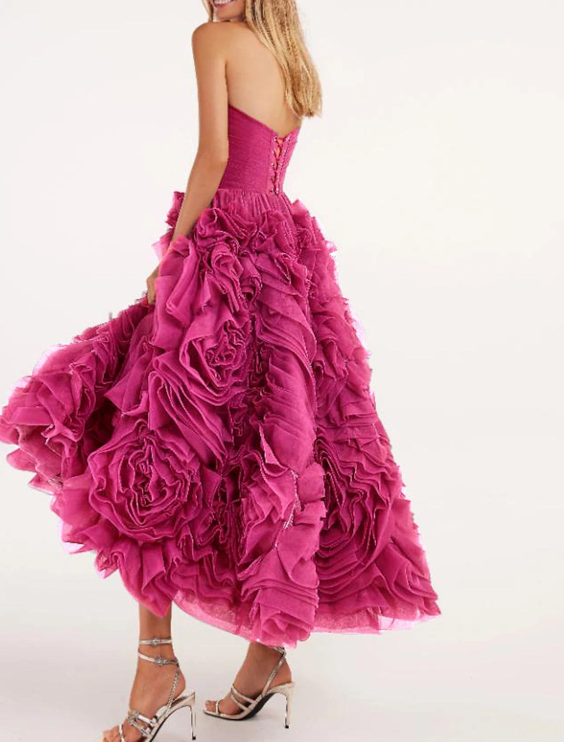 A-Line Prom Dresses Floral Dress Wedding Guest Quinceanera Ankle Length Sleeveless Strapless Tulle Backless with Ruched