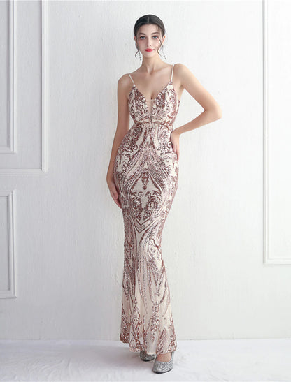 Mermaid / Trumpet Evening Gown Sparkle & Shine Dress Formal Floor Length Sleeveless Spaghetti Strap Sequined with Sequin