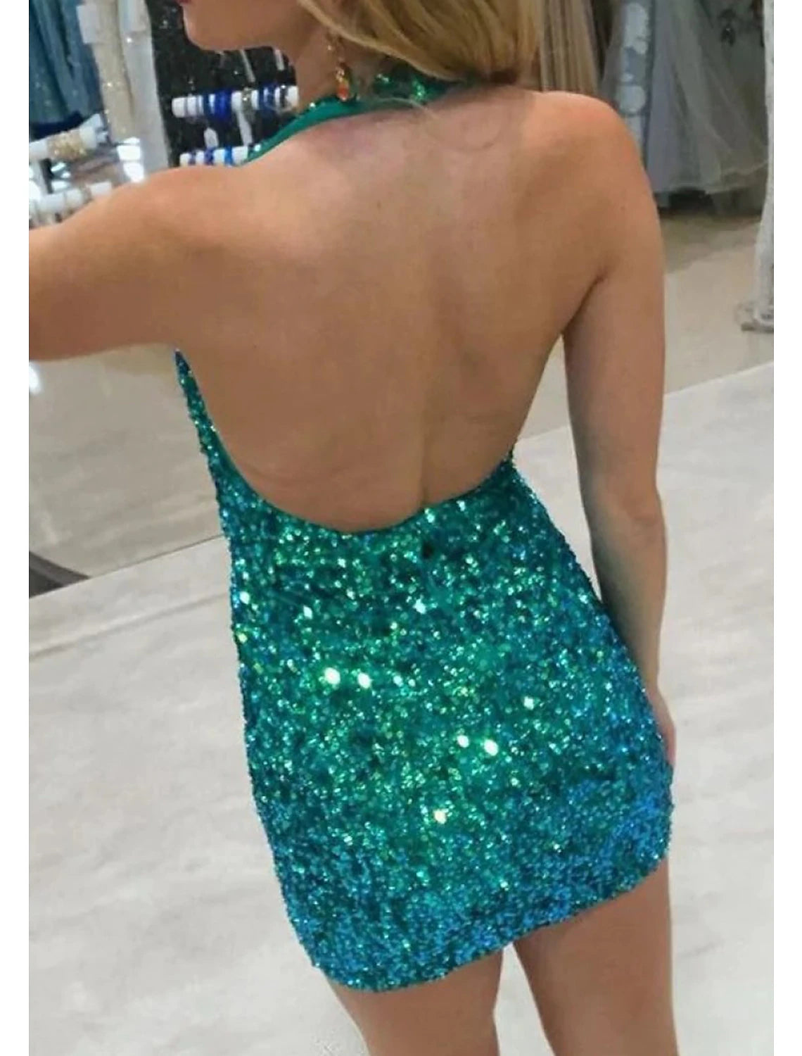 Mermaid / Trumpet Prom Dresses Sparkle & Shine Dress Cocktail Party Prom Short / Mini Sleeveless V Neck Sequined Backless with Sequin