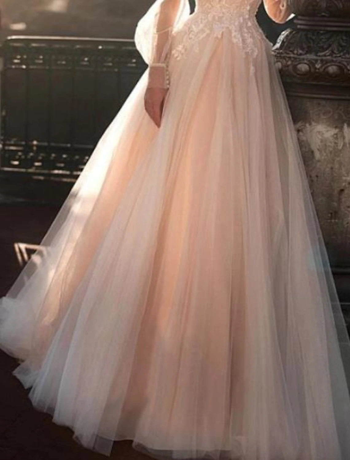 Beach Fall Wedding Dresses in Color Fall Wedding Dresses A-Line Illusion Neck Long Sleeve Sweep / Brush Train Lace Bridal Gowns With Embroidery Appliques