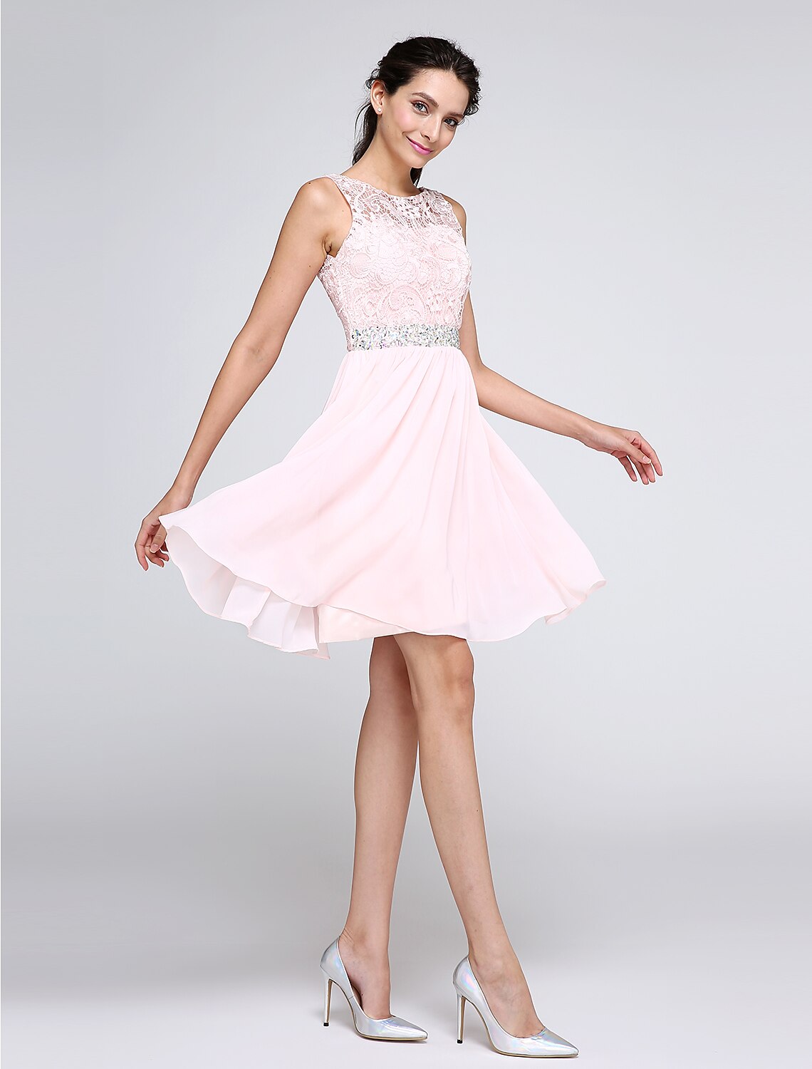 A-Line Special Occasion Dresses Party Dress Homecoming Short / Mini Sleeveless Illusion Neck Chiffon V Back Low Back with Crystals