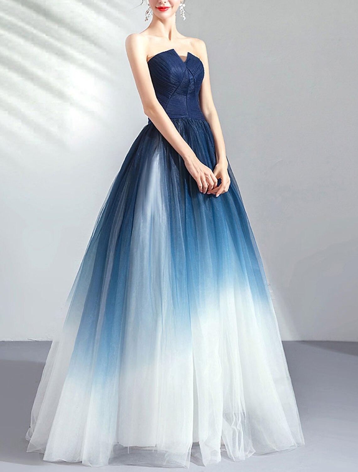 Ball Gown Color Block Prom Formal Evening Dress Strapless Sleeveless Floor Length Tulle with Pleats Ruched