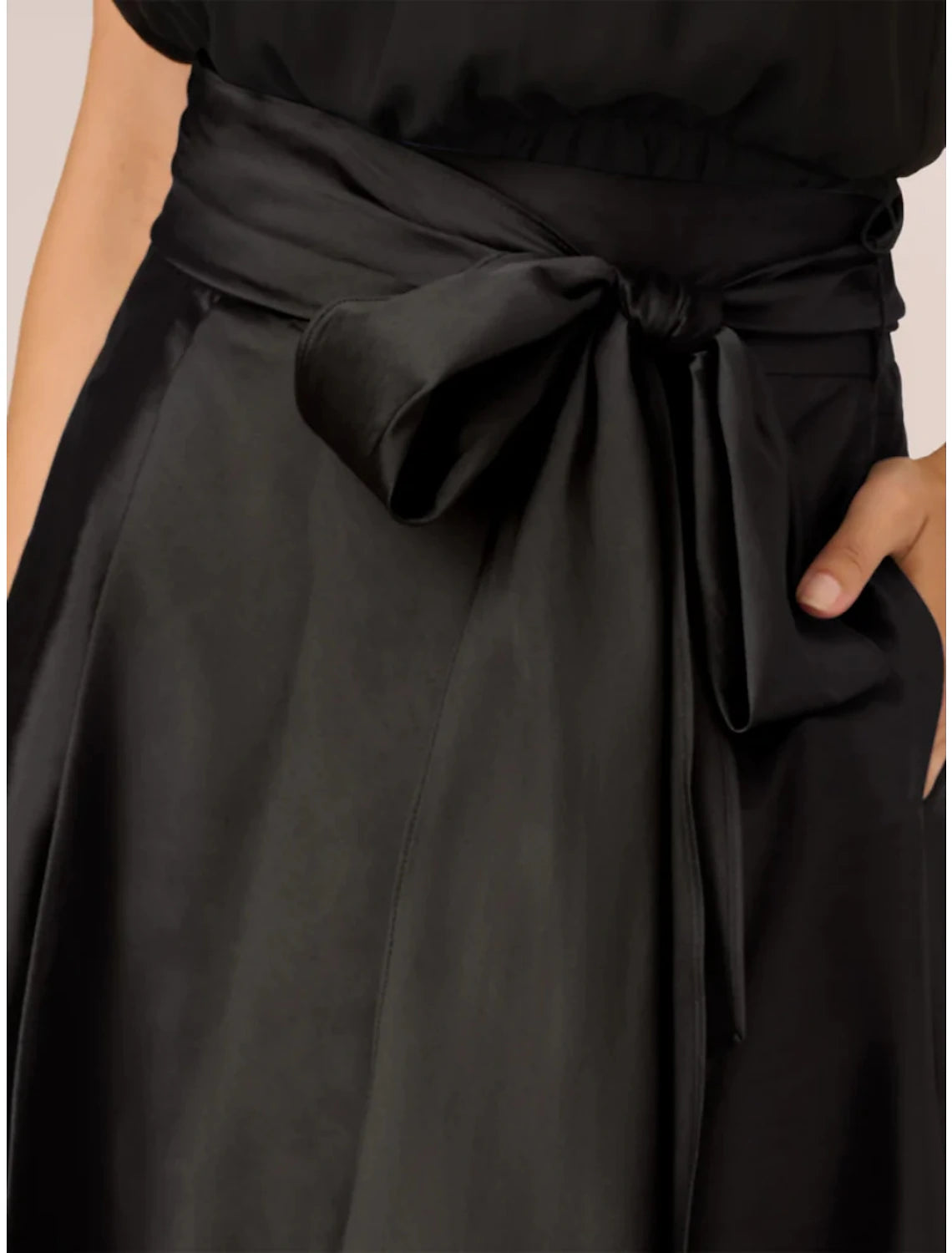 A-Line Wedding Guest Dresses Party Dress Formal Black Dress Plus Size Asymmetrical Sleeveless Jewel Neck Satin with Bow(s) Pleats Crystals