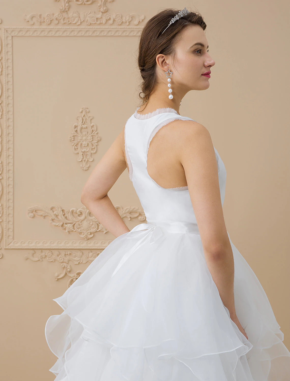 A-Line Scoop Neck Sweep / Brush Train Chiffon / Tulle Made-To-Measure Wedding Dresses with Appliques