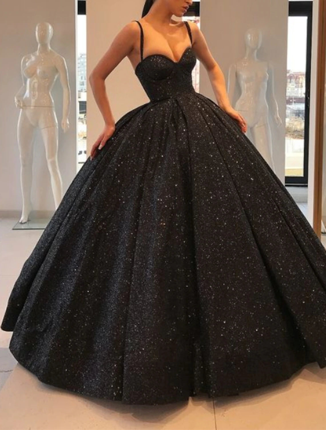 Ball Gown Glittering Sparkle Engagement Formal Evening Dress Sweetheart Neckline Sleeveless Sweep / Brush Train Sequined with Sequin