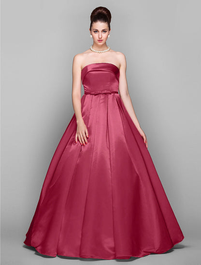 Ball Gown Elegant Dress Quinceanera Prom Floor Length Sleeveless Strapless Satin with Bow(s)