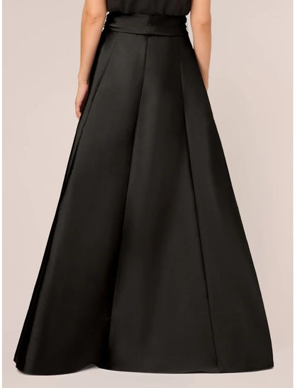 A-Line Wedding Guest Dresses Party Dress Formal Black Dress Plus Size Asymmetrical Sleeveless Jewel Neck Satin with Bow(s) Pleats Crystals