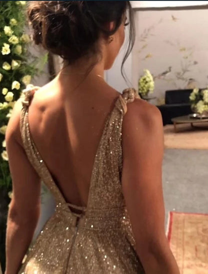 A-Line Prom Dresses Glittering Dress Evening Party Formal Evening Sweep / Brush Train Sleeveless Spaghetti Strap Stretch Satin Backless with Rhinestone