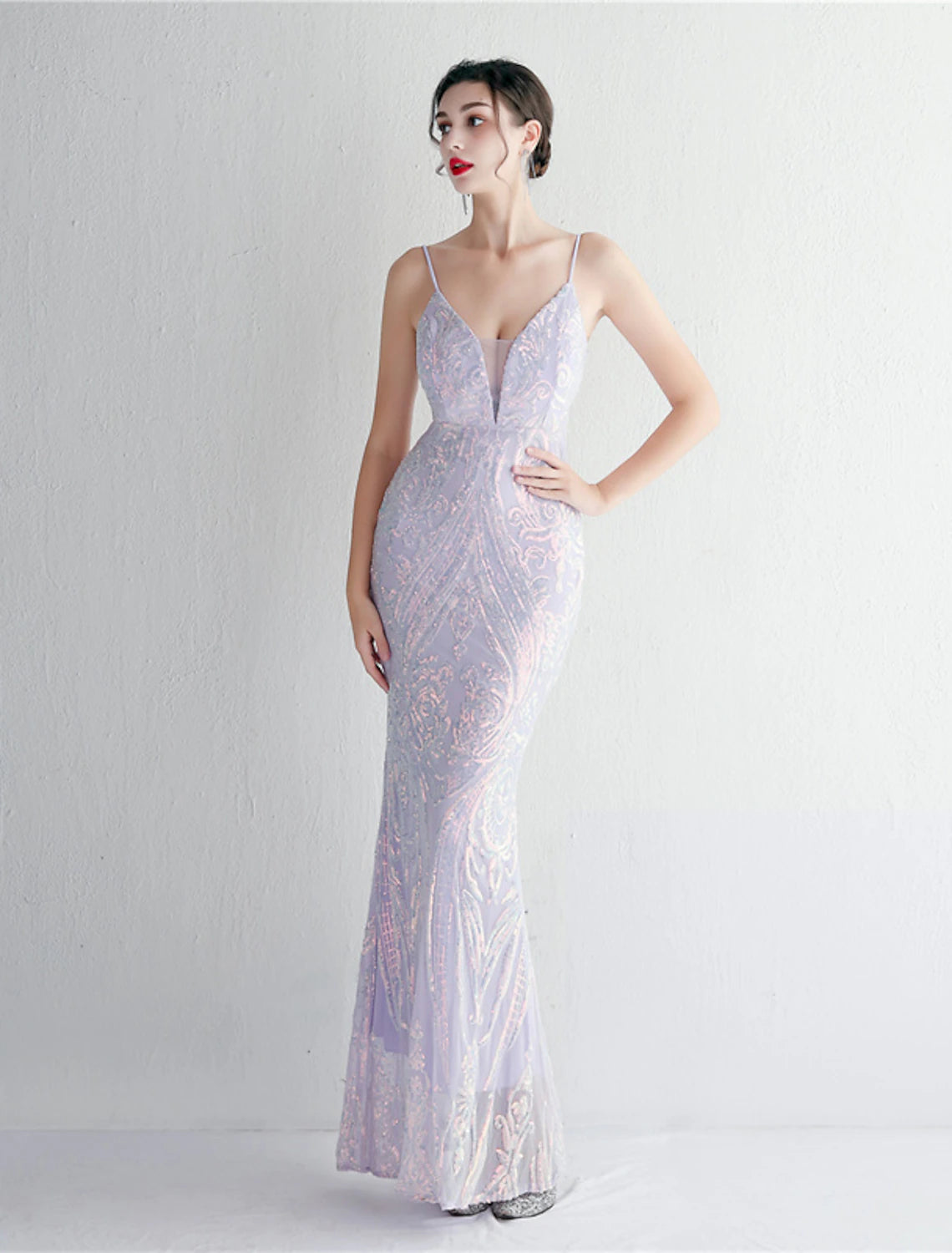 Mermaid / Trumpet Evening Gown Sparkle & Shine Dress Formal Floor Length Sleeveless Spaghetti Strap Sequined with Sequin