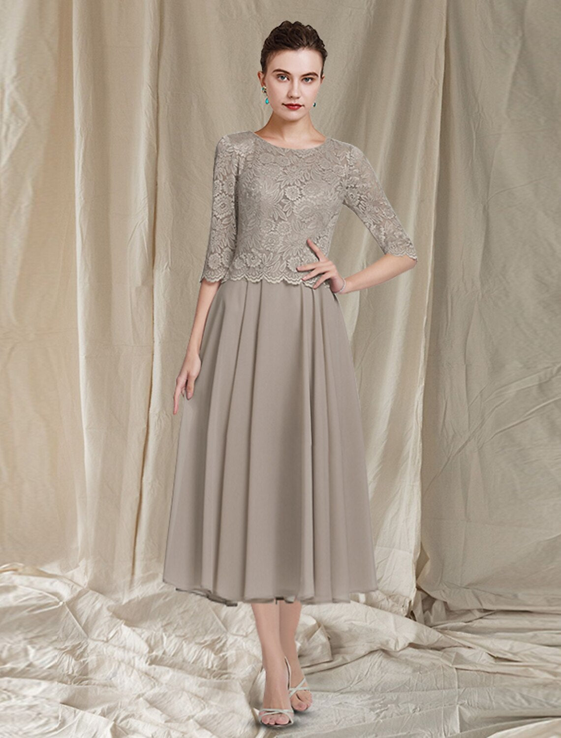 Two Piece A-Line Mother of the Bride Dress Church Elegant Jewel Neck T ...