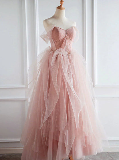 Tulle lace long prom dress