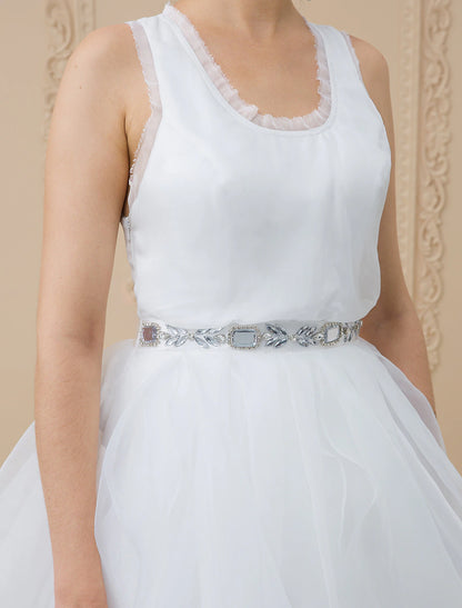 A-Line Scoop Neck Sweep / Brush Train Chiffon / Tulle Made-To-Measure Wedding Dresses with Appliques