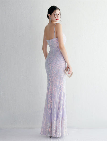 Mermaid / Trumpet Evening Gown Sparkle & Shine Dress Formal Floor Length Sleeveless Spaghetti Strap Sequined with Sequin