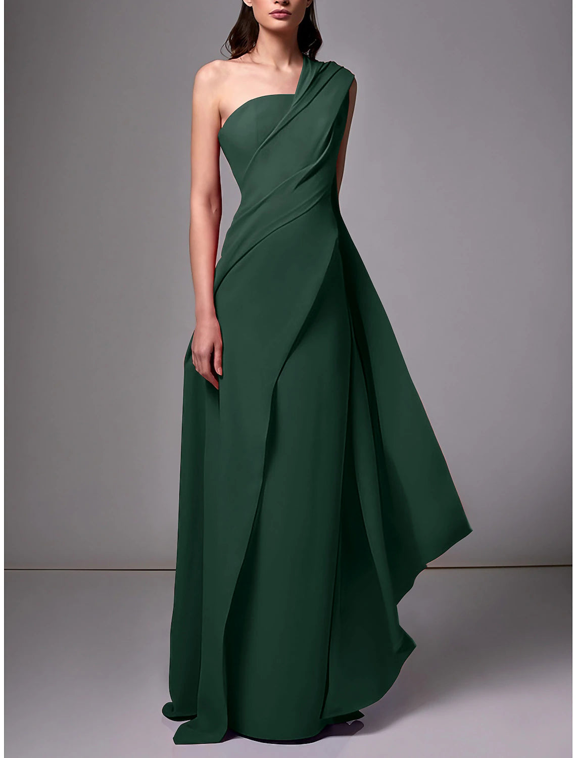 Sheath / Column Evening Gown Elegant Dress Formal Sweep / Brush Train Sleeveless One Shoulder Stretch Chiffon with Pleats Ruched