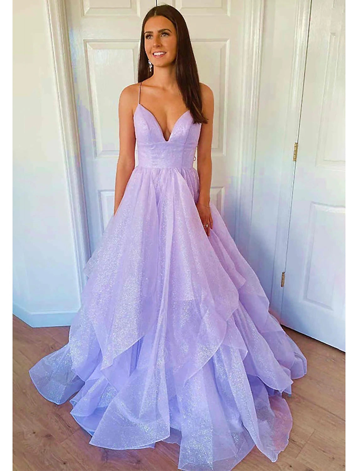 Ball Gown A-Line Prom Dresses Sparkle & Shine Dress Formal Wedding Party Floor Length Sleeveless Sweetheart Tulle Backless with Pleats Ruffles