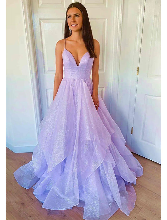 Ball Gown A-Line Prom Dresses Sparkle & Shine Dress Formal Wedding Party Floor Length Sleeveless Sweetheart Tulle Backless with Pleats Ruffles