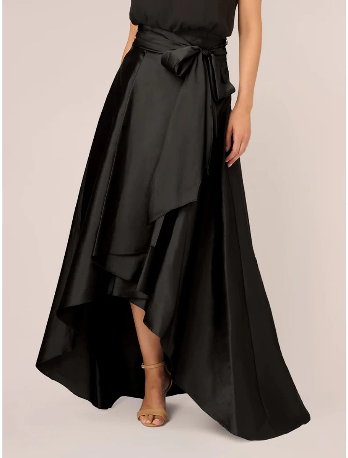 A-Line Wedding Guest Dresses Party Dress Formal Black Dress Plus Size Asymmetrical Sleeveless Jewel Neck Satin with Bow(s) Pleats Crystals