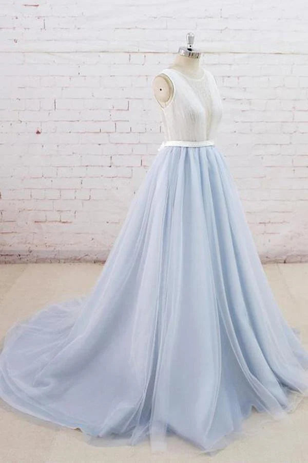 Tulle Back Sweep Train Formal Prom Dress