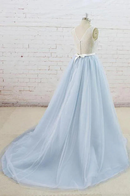 Tulle Back Sweep Train Formal Prom Dress