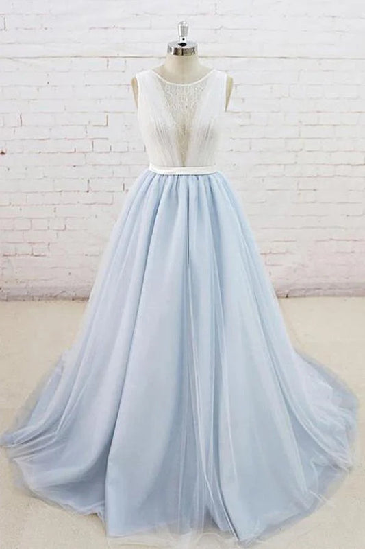 Tulle Back Sweep Train Formal Prom Dress