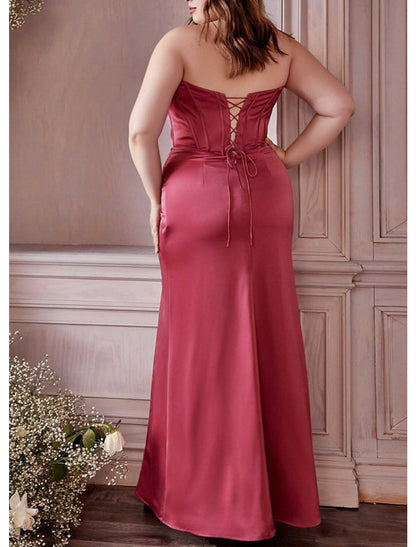 Mermaid / Trumpet Plus Size Curve Formal Dresses Corsets Dress Formal Wedding Guest Floor Length Sleeveless Off Shoulder Charmeuse with Ruched Slit