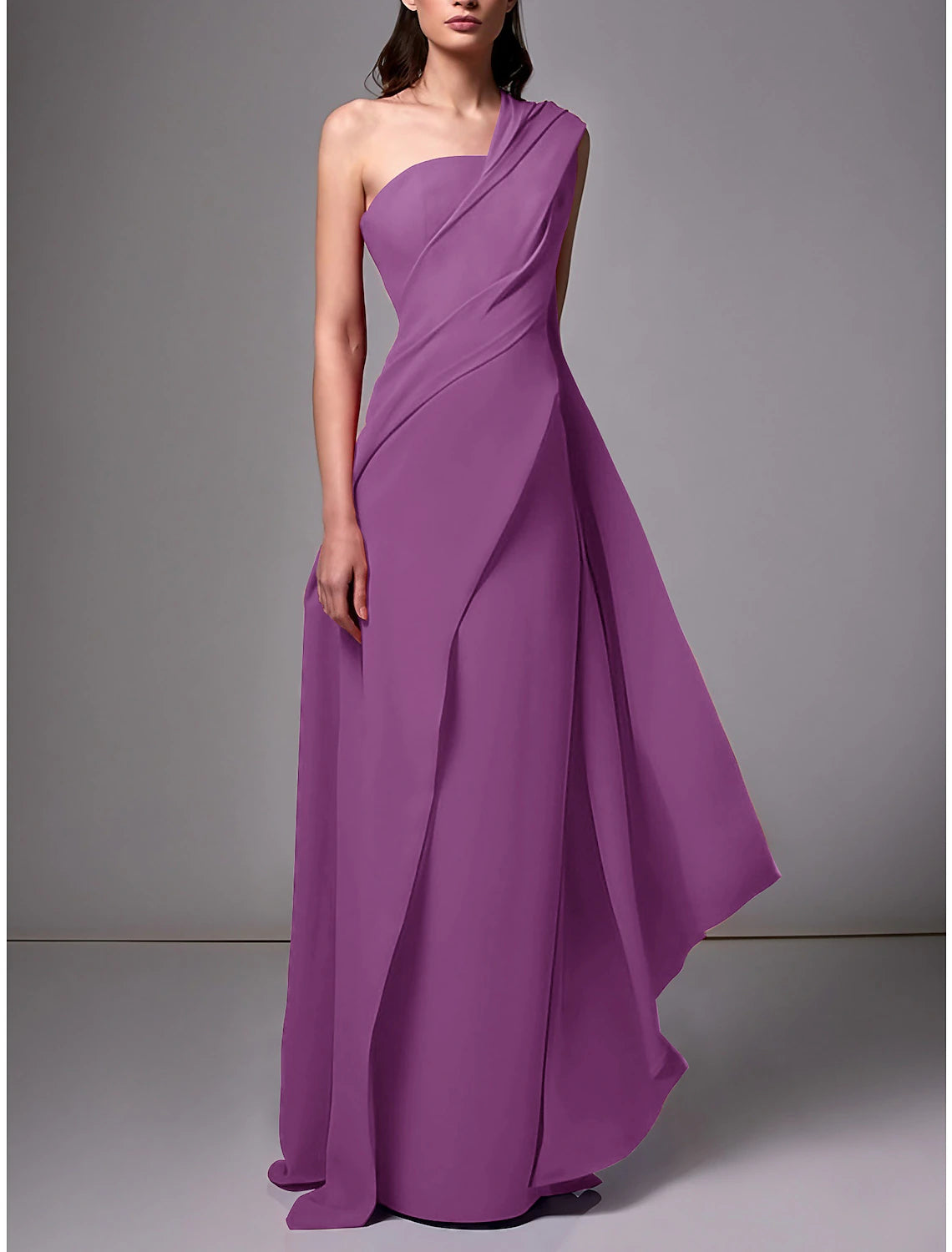 Sheath / Column Evening Gown Elegant Dress Formal Sweep / Brush Train Sleeveless One Shoulder Stretch Chiffon with Pleats Ruched