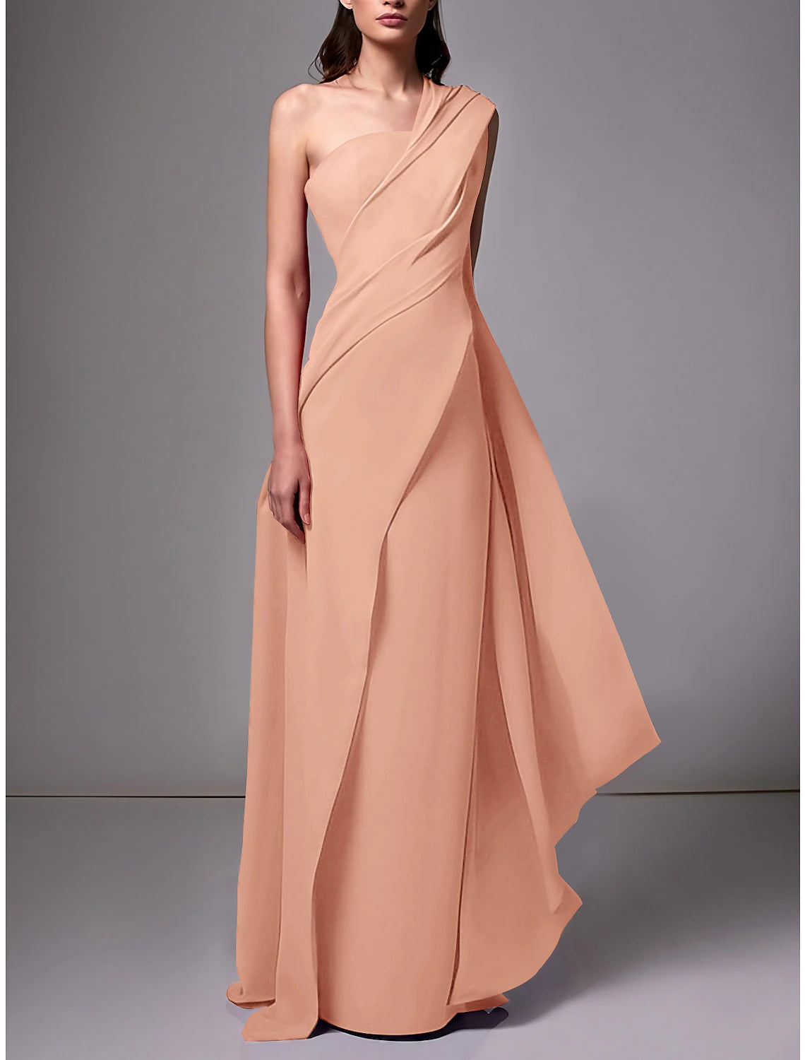 Sheath / Column Evening Gown Elegant Dress Formal Sweep / Brush Train Sleeveless One Shoulder Stretch Chiffon with Pleats Ruched