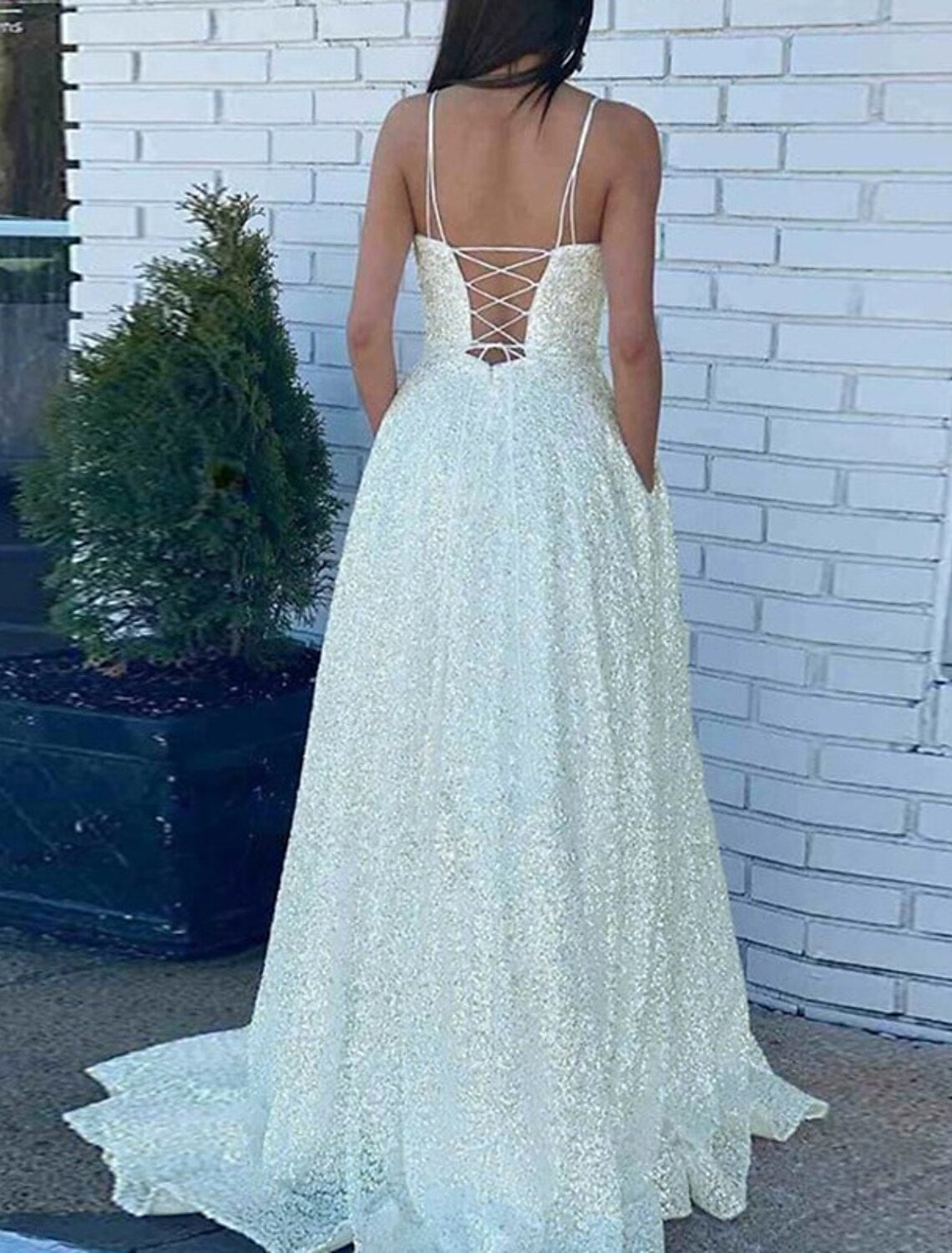 A-Line Prom Dresses Sparkle & Shine Dress Wedding Guest Party Wear Court Train Sleeveless Spaghetti Strap Sequined with Sequin Strappy