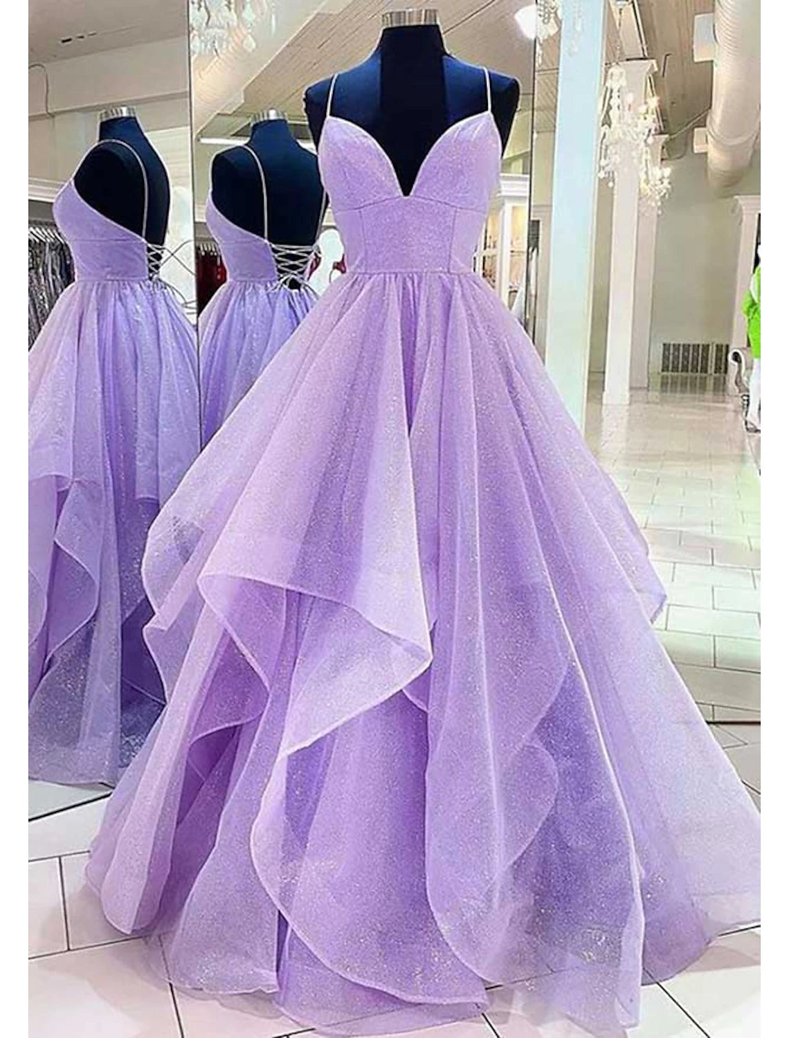 Ball Gown A-Line Prom Dresses Sparkle & Shine Dress Formal Wedding Party Floor Length Sleeveless Sweetheart Tulle Backless with Pleats Ruffles