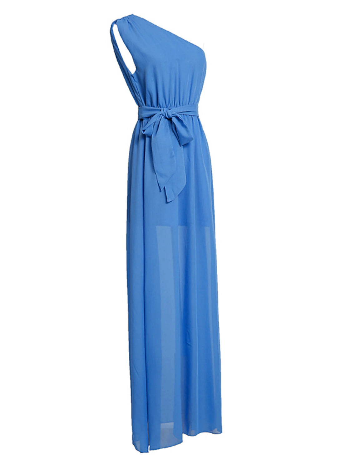 A-Line Prom Dresses Empire Dress Wedding Guest Floor Length Sleeveless One Shoulder Chiffon with Bow(s) Strappy