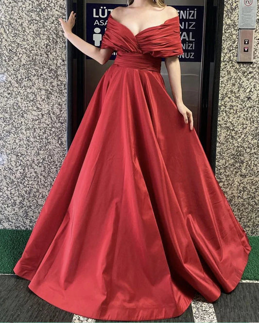 A-line Off The Shoulder Dresses Satin Long Prom Dresses