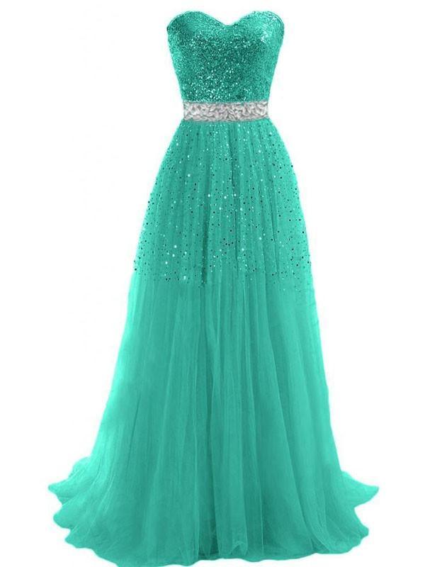 Sweetheart Beading Sequins Tulle Long Prom Dress