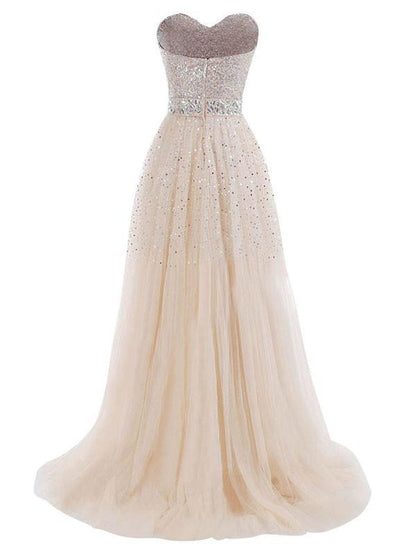 Sweetheart Beading Sequins Tulle Long Prom Dress