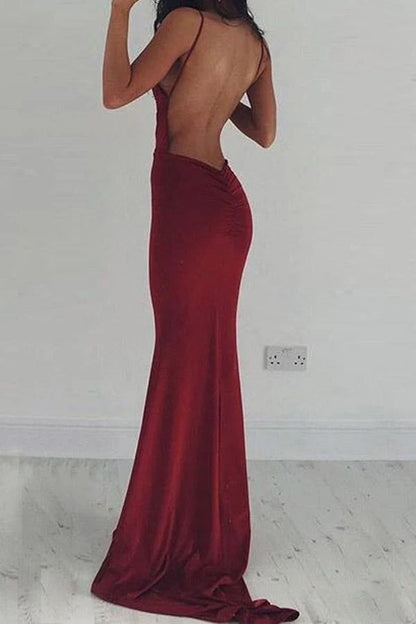 Mermaid Deep V-Neck Backless Satin Prom Dress