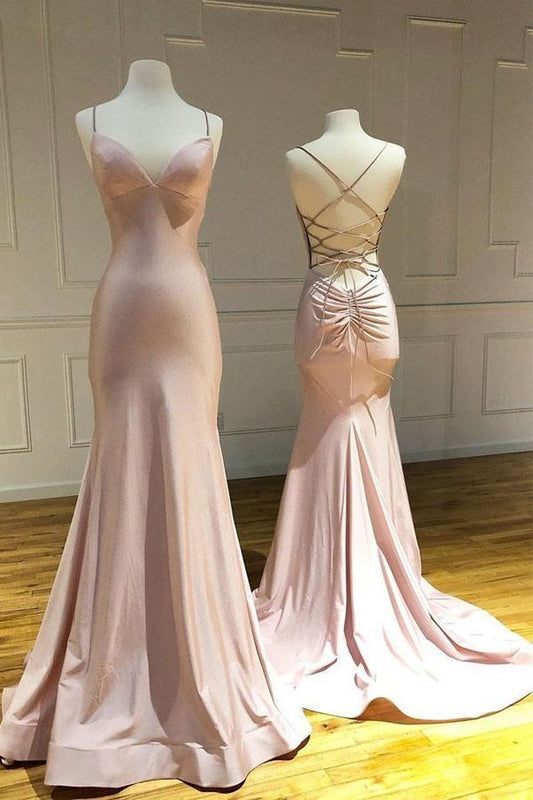 Mermaid Satin Criss Cross Long Prom Dress Evening Gowns