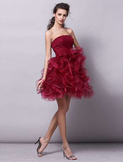 Ball Gown Hot Homecoming Cocktail Party Valentine's Day Dress Strapless Sleeveless Short / Mini Tulle with Ruched Tier