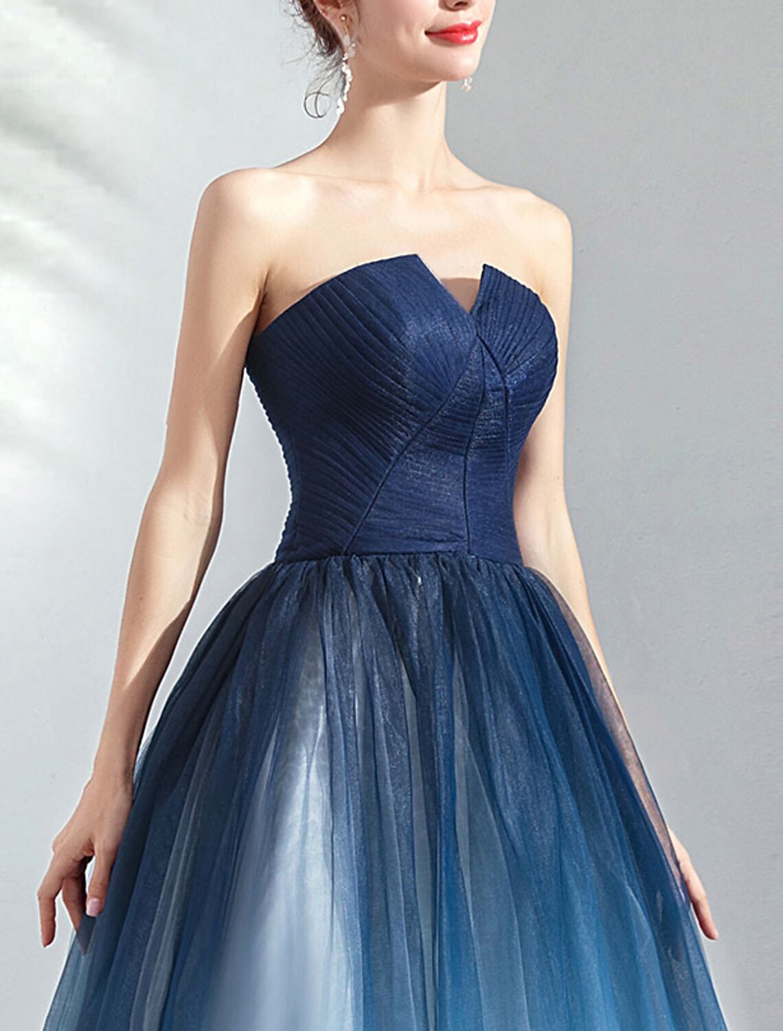 Ball Gown Color Block Prom Formal Evening Dress Strapless Sleeveless Floor Length Tulle with Pleats Ruched